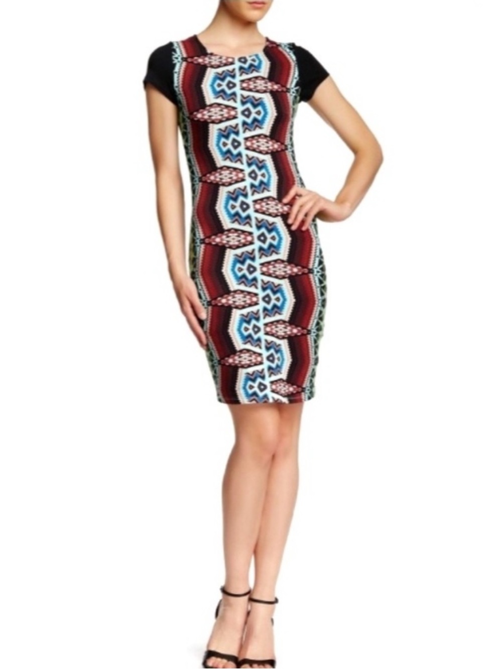 Felicity & Coco Green, Black & Blue Tribal Bodycon Dress Large